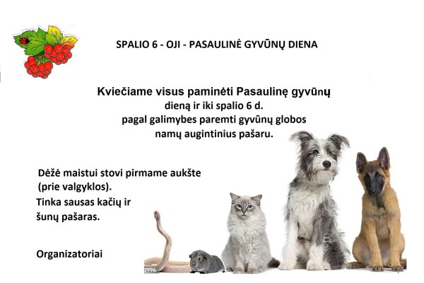 Spalio 6-oji – Pasaulinė gyvūnų diena