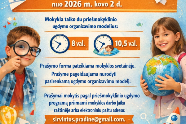 Informacija dėl mokinių priėmimo į priešmokyklinio ugdymo grupes