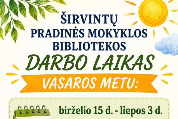 Bibliotekos darbo laikas vasaros metu