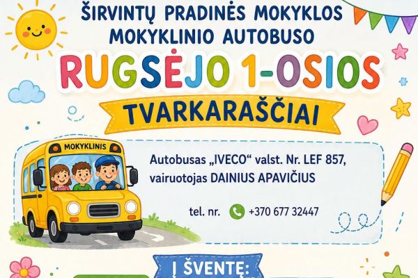 Širvintų pradinės mokyklos mokyklinio autobuso rugsėjo 1-osios tvarkaraščiai
