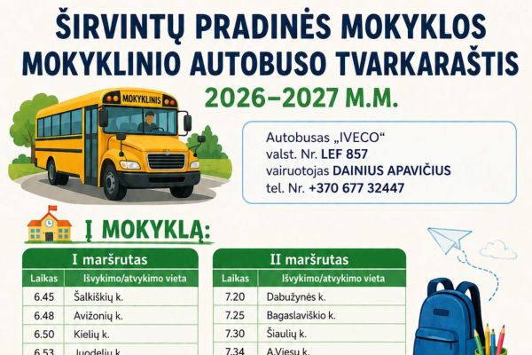 Širvintų pradinės mokyklos mokyklinio autobuso tvarkaraštis