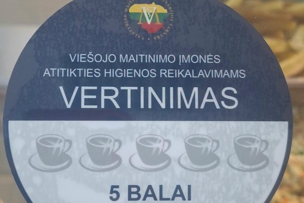 MŪSŲ VALGYKLA ĮVERTINTA AUKŠČIAUSIU 5 PUODELIŲ ĮVERTINIMU!